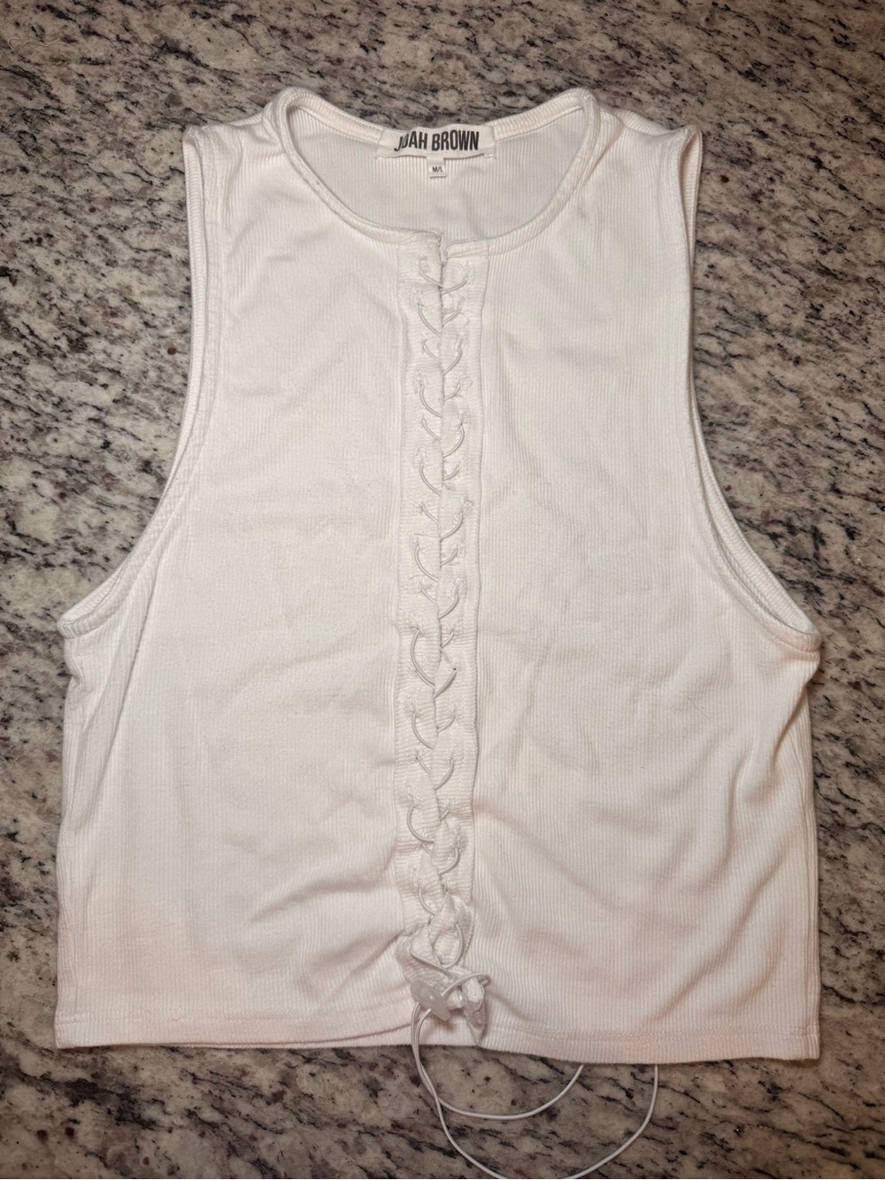 ♡ Joah Brown Lace Up Crop Tank Top in White FlexRib - Picture 3 of 9